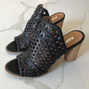 Report Laser Cut Peep Toe Mules